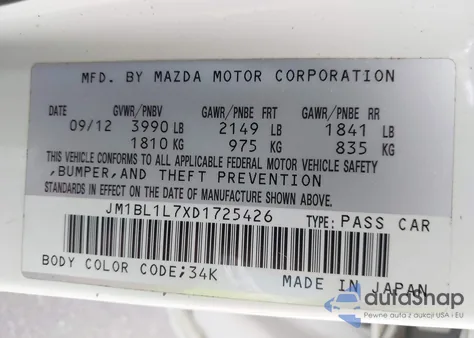 2013 Mazda Mazda3 I Touring from USA, damaged, VIN JM1BL1L7XD1725426